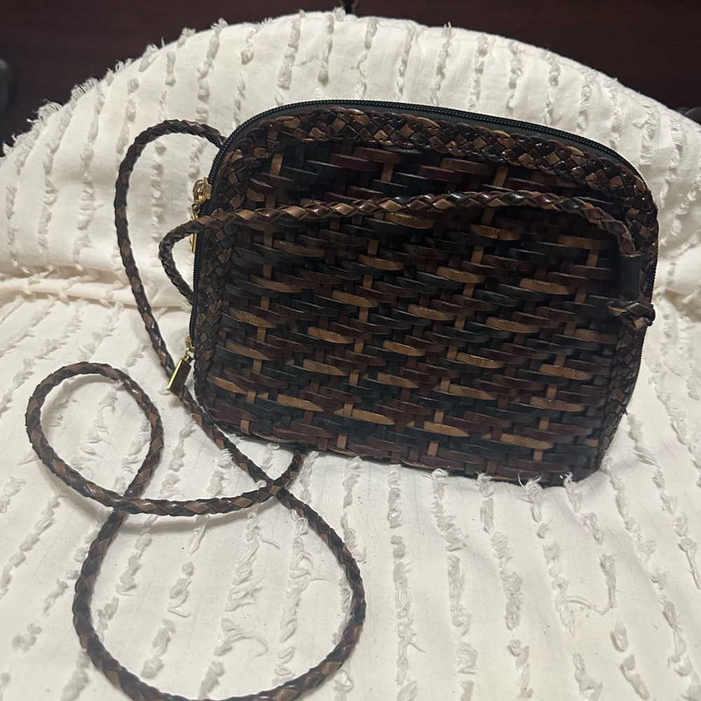 Woven Brown Crossbody Bag